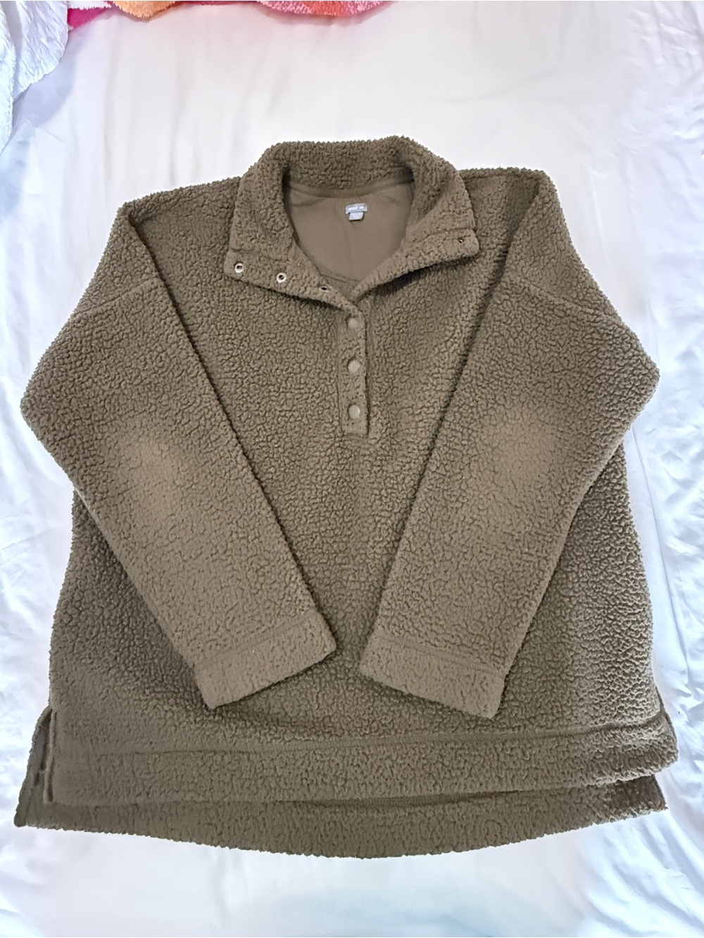 aerie Olive Green Teddy Sherpa Snap Pullover Jacket
